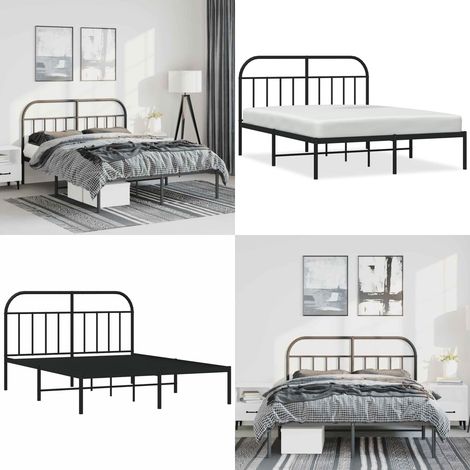 Bettgestell mit Kopfteil Metall Schwarz 150x200 cm - Metallbett - Kopfteil (1/5)