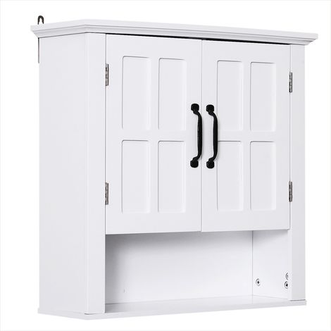 Meuble de salle de bain blanc en bois avec placard 2 portes (1/5)