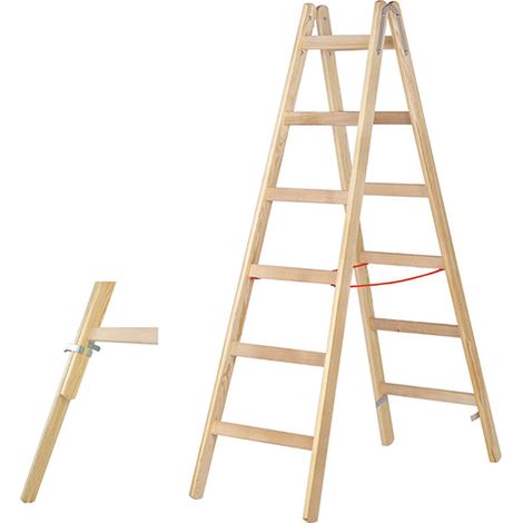 Maler Doppelleiter aus Holz 2x7 Stufen - Max. Arbeitshöhe 3.00m - 71410/2x7/79640