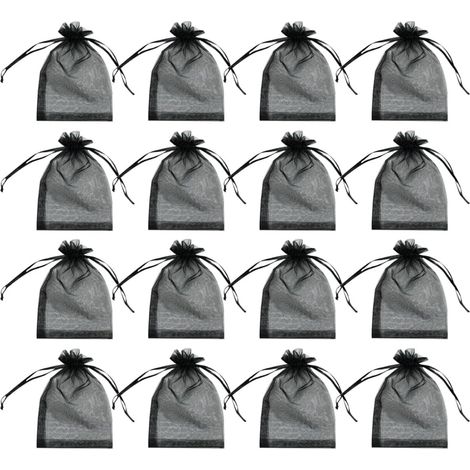 Schwarze Organza Geschenktüten mit Kordelzug 100er Packung