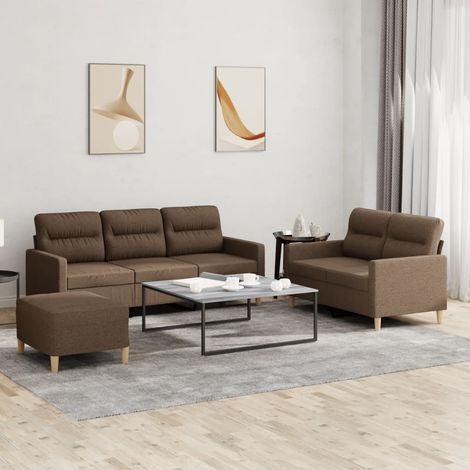 3-tlg. Sofagarnitur mit Kissen Braun Stoff (1/5)