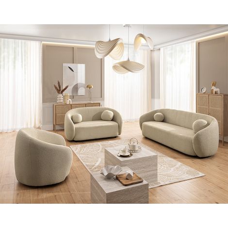 Flore - canapé droit 3 places en tissu bouclette - taupe