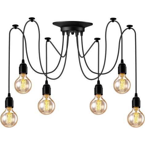 Lampadario a sospensione industriale a 6 luci a forma di ragno, lampadario retrò vintage per soggiorno, cucina e camera da letto (lampadine non incluse) -Crezuo