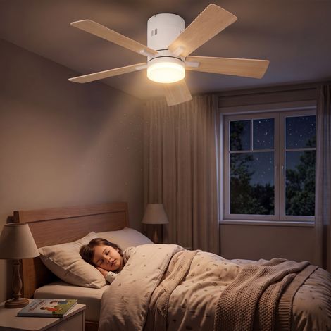 Ventilador de techo con iluminación LED regulable de 106,6 cm (42 pulgadas) - Motor DC de 6 velocidades, 5 aspas acabado madera, ultrasilencioso y reversible con mando a distancia - Blanco y madera cl (1/5)
