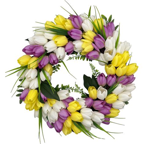 Couronne printanière de 38 cm autour de la porte d'entrée, décoration estivale composée de tulipes artificielles. (1/5)