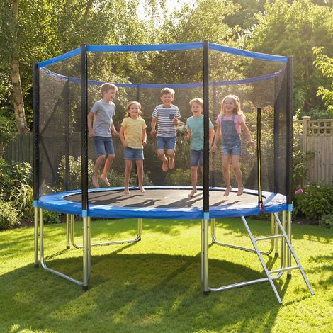 Cama Elástica Exterior Ø366 cm Trampolín para Niños con Red de Seguridad Escalera y Acolchado de Muelles Azul (1/5)