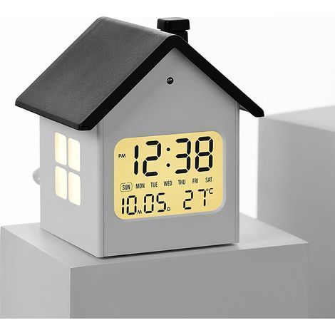 Digital Alarm Clock - Compact Home-Shaped LED Alarm Clock - With Night Light and Snooze Function - Loud Ringtone with 3 Volume Levels - Cute Bedside Alarm Clock for Bedrooms and Living Rooms - Black