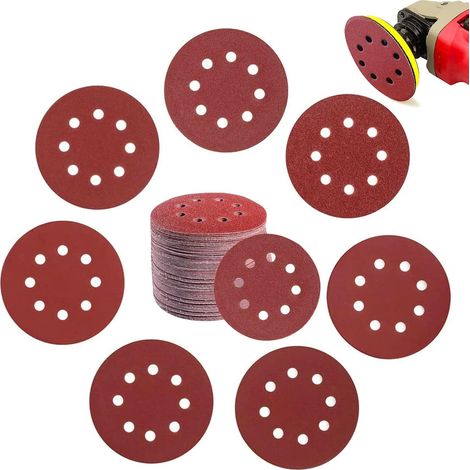 Disques Abrasifs 125 mm à Dos Auto-Agrippant Lot 100 Pièces, Papier Abrasif 8 Trous pour Ponceuse Excentrique, 7 Grains P60 P80 P120 P180 P240 P320 P400, Bois Métal Peinture Plastique Vernis (1/5)