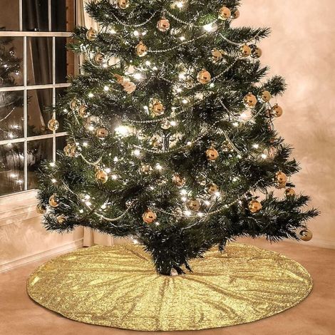 Grande jupe de sapin de Noël à paillettes scintillantes - 122 cm - Décorations de Noël pour sapin de Noël et sapin de Noël - Doré (1/4)