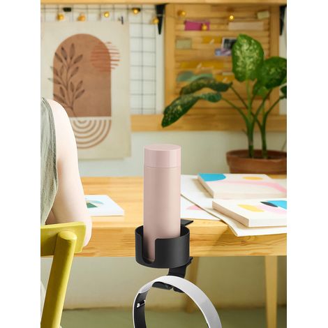 Porte-gobelet de bureau, organiseur de café, support rotatif pour écouteurs. Matériau : Alliage d'aluminium. (1/5)