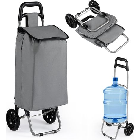 COSTWAY Chariot de Courses Pliable à 2 Roues, Caddie à roulettes 33L Charge 35KG, Sac Amovible en Tissu Oxford Imperméable, Cadre en Métal, Chariot à roulettes pour Déménagement, Transport (Gris) (1/5)