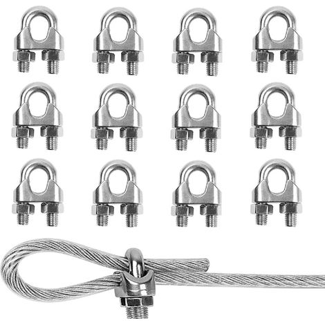12 serre-câbles M5 pour câble métallique Ø 3 mm (1/8") en acier galvanisé, boulon en U (1/5)
