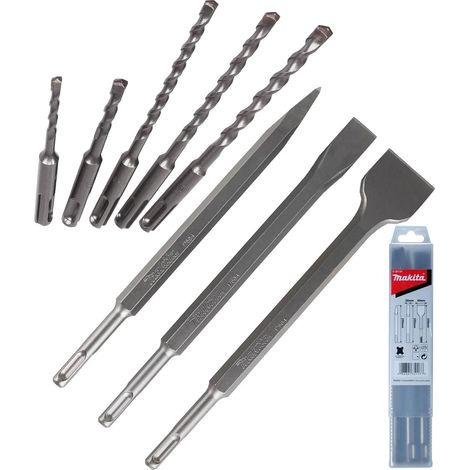 Makita 8 Piece SDS Plus Drill + Point Bullet Cold Flat Chisel Set Masonry 250mm (1/5)
