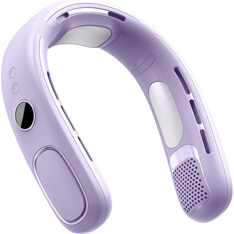Aufbewahrungstasche, blattloser Halbleiterventilator, hängender Halsventilator, wiederaufladbare Digitalanzeige, tragbares Kühlgerät, geeignet für Erwachsene und Kinder, Lila
