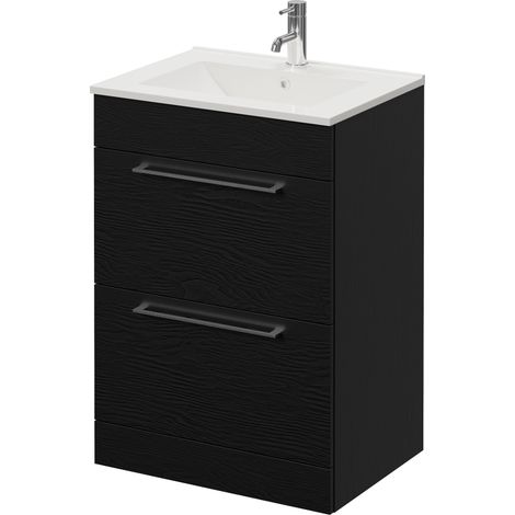 Napoli 460 Nero Oak 600mm 2 Drawer Vanity Unit with Angel Basin - 600mm - Chrome 320mm Handle
