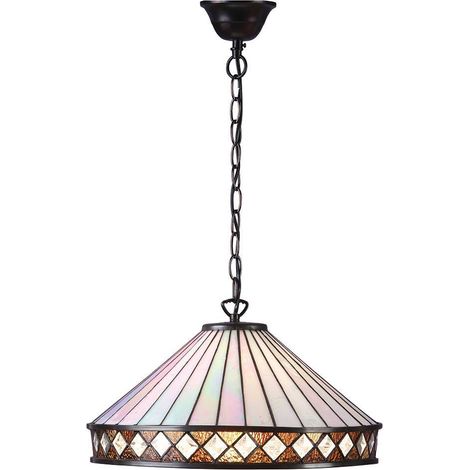 Interiors Fargo - Lampadario a sospensione grande 1 luce bronzo scuro, vetro Tiffany, attacco E27 (1/4)