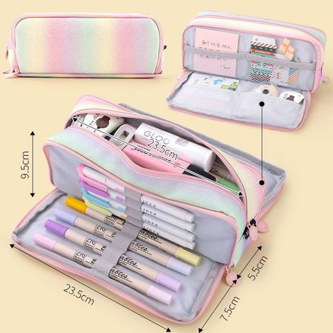 Étui à crayons pour écoliers, boîte à crayons à double fenêtre à grande capacité multifonctionnelle et portable