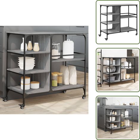 Chariot de cuisine sonoma gris 100x45x89,5 cm bois d'ingénierie - Chariot De Cuisine - Chariot De Rangement - Chariot À Légumes - Meuble De Cuisine - Mobilier De Cuisine (1/5)