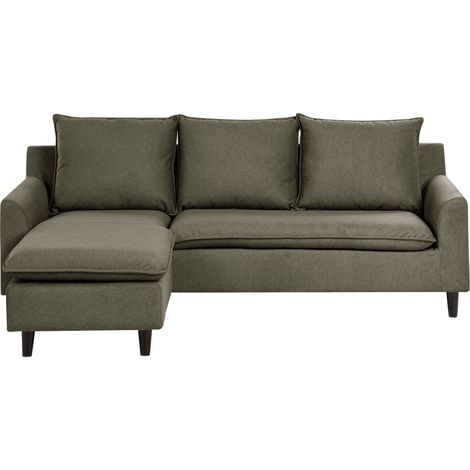 Corner Sofa 3 Seater ELVENES Fabric Dark Green Right Hand