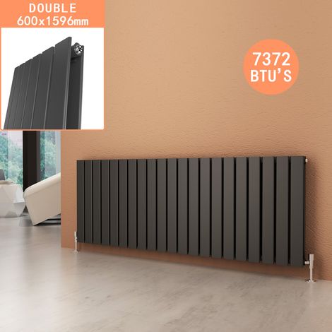 ELEGANT 600x1596mm Anthracite Horizontal Radiator Double Flat Panel Designer Radiator Central Heating with Angled Radiator Valves (1/5)