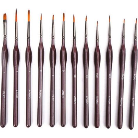 12 pièces Pinceaux Fins Pinceaux Peinture Professionnels Pinceaux Miniatures pour Acrylique Huile (1/4)