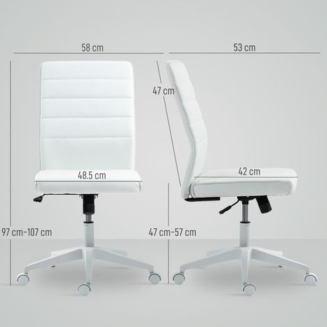 Chaise de bureau ergonomique réglable avec dossier incurvé, en cuir PU et acier, 58 x 53 x 97-107 cm, blanche (1/5)