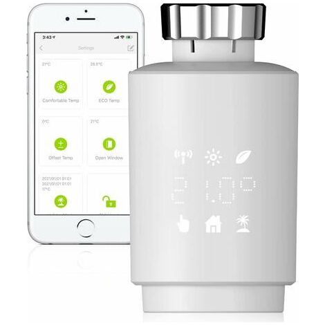 Tête Thermostatique Connectée et Intelligente, ZigBee Thermostat programmable Intelligent,Compatible avec Smart Life Alexa Google, Valve de radiateur thermostatique [Tuya Zigbee Hub requis]