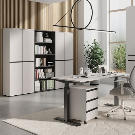 Büromöbel Set 5-teilig BETHANY-01 mit elektrisch höhenverstellbarem Schreibtisch 180x80cm, Beige (1/5)