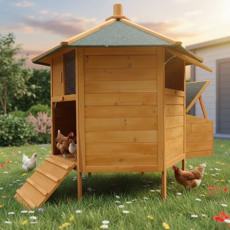 Gallinero corral para gallinas granja corral para ves XXL 6 esquinas para huevos corral de Madera exterior para jardín jaula recinto