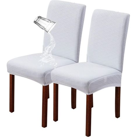 Housse De Chaise - Extensible Polyester Spandex - Pour Chaise Salle À Manger Sans Accoudoirs - Hauteur Dossier 45-60 Cm - Lot De 2 (1/5)