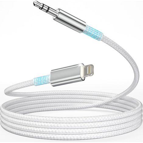 Cable Jack 1,2M Audio Cable Auxiliaire Voiture Cable Jack 3.5mm pour 14/13/12/11/X pour Autoradio/Casque/Enceinte, Argent (1/5)