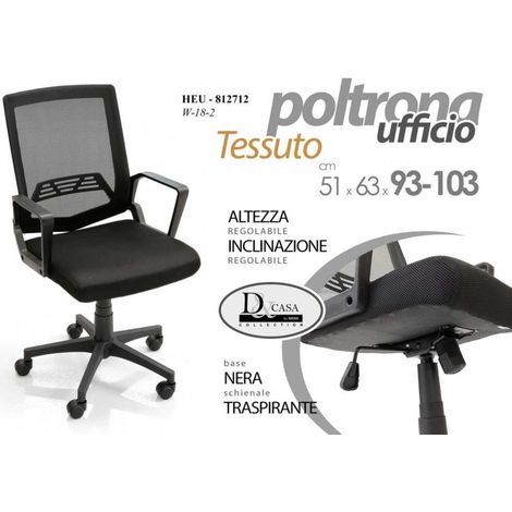 Fauteuil de bureau noir 51 x 63 x 93 h réglable