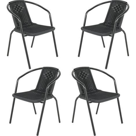 Outdoor Patio Metal Coffee Wicker Dining Chairs, Set of 4 Black
