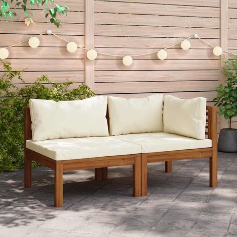 2 pcs Ensemble Canapés droits de relaxation Canapé relax - Canapé de salon et coussins blanc crème Acacia solide BV405656 - BonneVie (1/5)