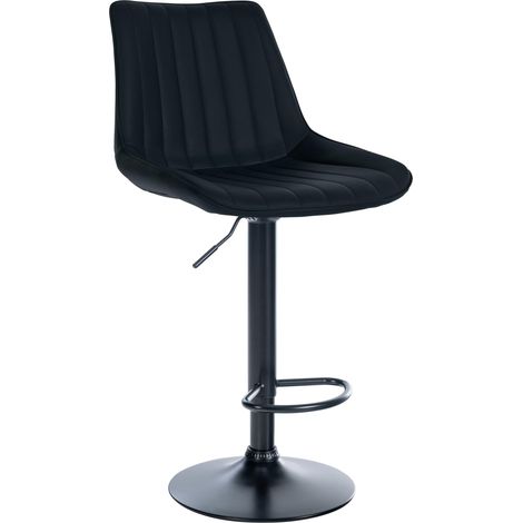 Taburete de bar x1, regulable en altura, giratorio 360°, asiento de PVC negro, costura vertical, pie de metal negro 100005423 (1/5)