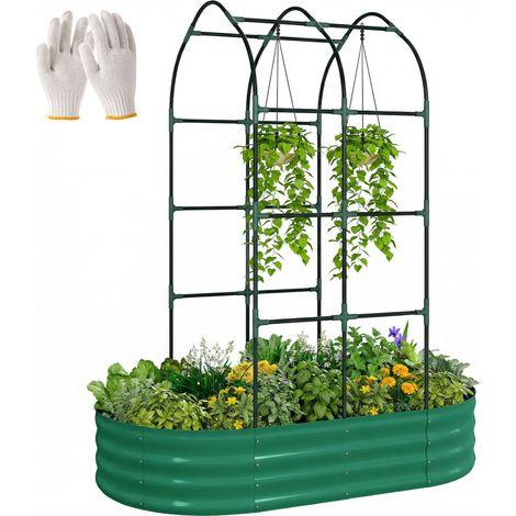 Outsunny 5 x 3 x 6ft Galvanised Raised Garden Bed with Trellis, Green (1/5)