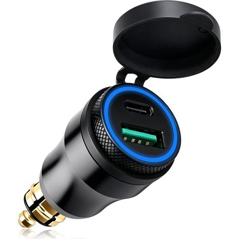 30W Chargeur USB Moto DIN Hella vers Type C PD & QC 3.0, Adaptateur Prise USB Moto Etanche 12V/24V en Aluminium avec LED, Allume Cigare Type C Rapide Compatible avec BMW Ducati Triumph Campervan (1/5)