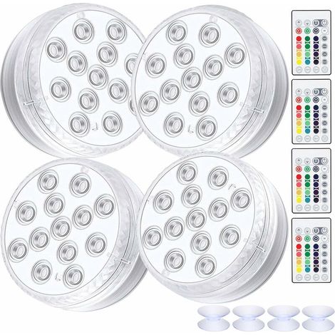 VURAHOME - Paquet de 4 Lumière LED Submersible, Lampes LED Imperméable Avec Télécommande RVB Changement de Couleur RVB Eclairage de Bassin Décoration (1/5)