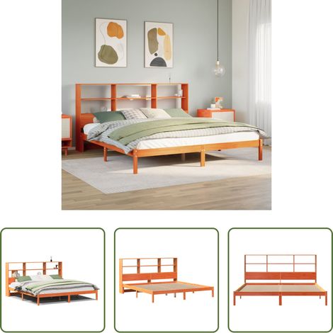 vidaXL Bett mit Regal - Massivholzbett mit Regal ohne Matratze Wachsbraun 200x200 cm (1/5)
