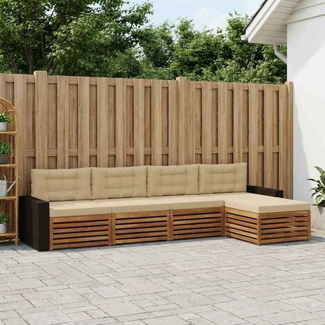 vidaXL Outdoor-Sofagarnitur mit Kissen 5 pcs Natur und Beige Polyester (1/5)