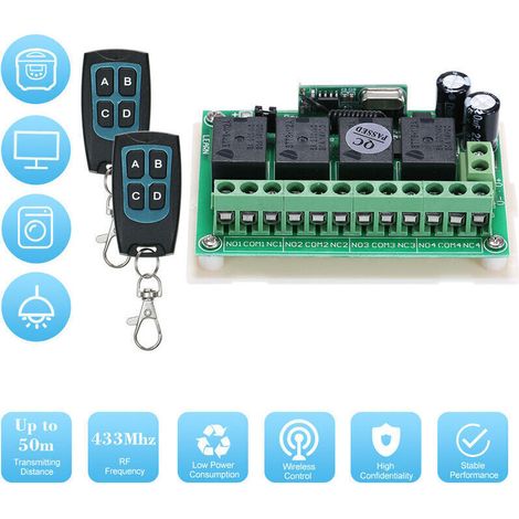 12V 4-Kanal-DC-Controller + 4-Tasten-Fernbedienungsschalter, 1527 433MHz Chip mit 2 Fernbedienungen AK-RK04S-II + AK-FS04A 2 V3.0-Crezuo