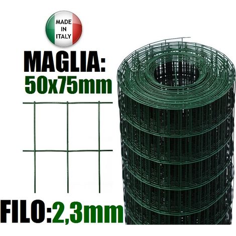 25mt- ROTOLO RETE METALLICA ZINCATA PLASTIFICATA ELETTROSALDATA- MAGLIA: mm50x75 - H 200 cm