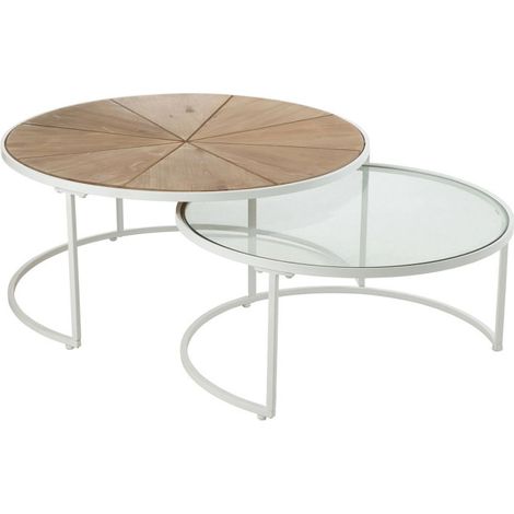 Lot de 2 Tables Basses Design "Lounge" 91cm Blanc (1/5)