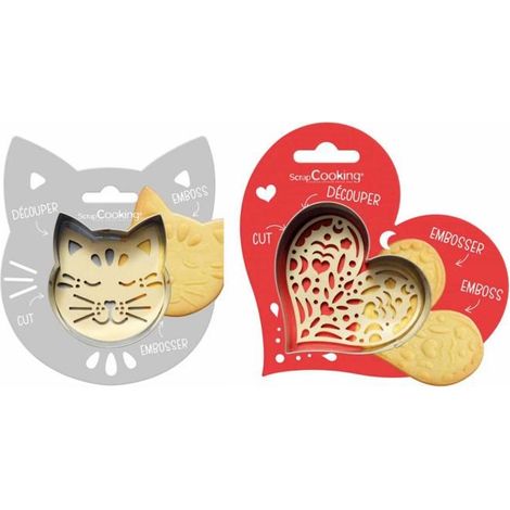 Kit pour biscuit en relief Chat + Coeur