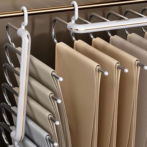 Cintre pliable en acier inoxydable pour vêtements et pantalons - Organisateur suspendu antidérapant à plusieurs niveaux pour dressing - Blanc (1/5)