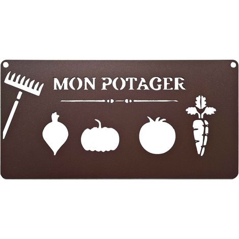 Pancarte décorative métal Mon potager 25 x 12,5 cm fer vieilli (1/3)