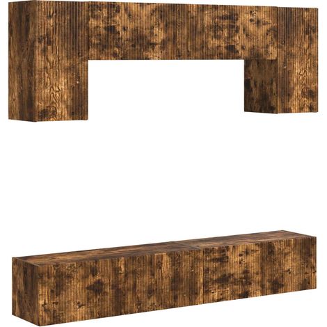 Ensemble meuble TV 4 pcs Chêne fumé Bois d'ingénierie