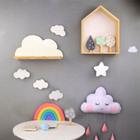 2X ÉTagèRe Murale Cloud Mount Rack Storage Wood Decor Monté Pliant Forme ÉTagèRes en Bois (1/5)