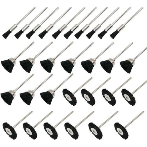 Lot de 30 brosses de polissage en poils métalliques doux en nylon avec tige de 2,35 mm pour perceuse rotative (1/4)
