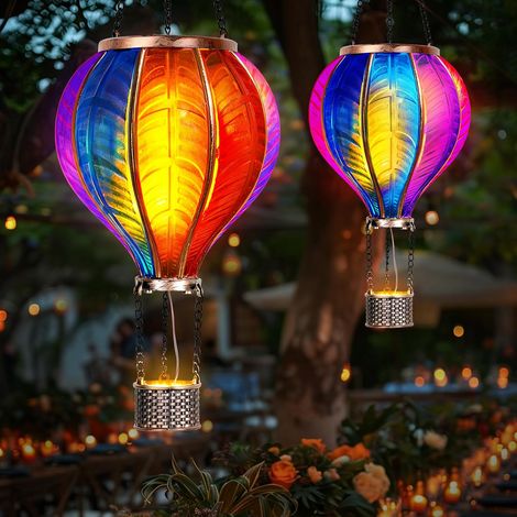2 Solarlaternen, 46,5 x 13,8 cm, Heißluftballon-Design, LED-Flammeneffekt, für Terrasse und Garten (1/5)